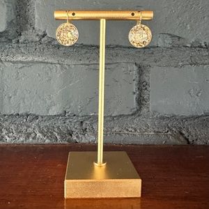 SWAROVSKI BELVELED ROUND GOLD-TONE, CHAMPAGNE CRYSTAL 'BELLA' DROP EARRING.